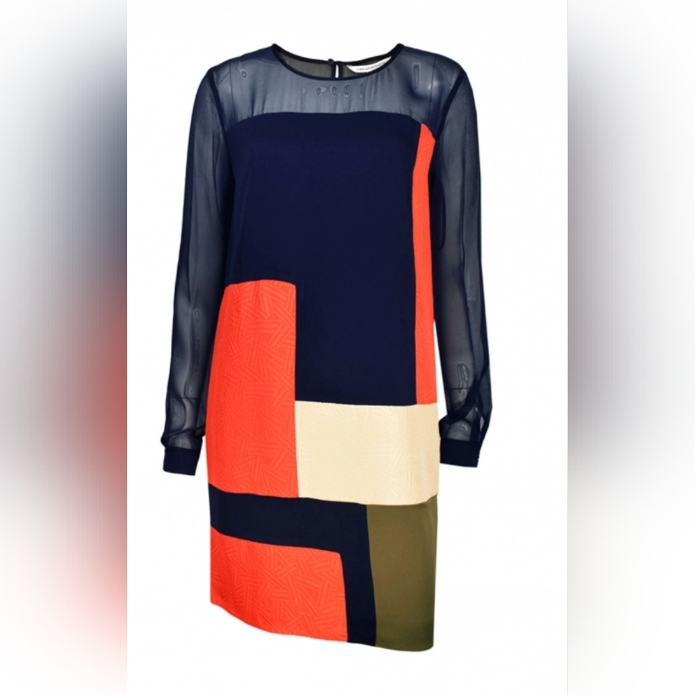 Diane Von Furstenberg Womens 100% Silk DVF Reagan Chiffon Mini Dress Size 0 Navy